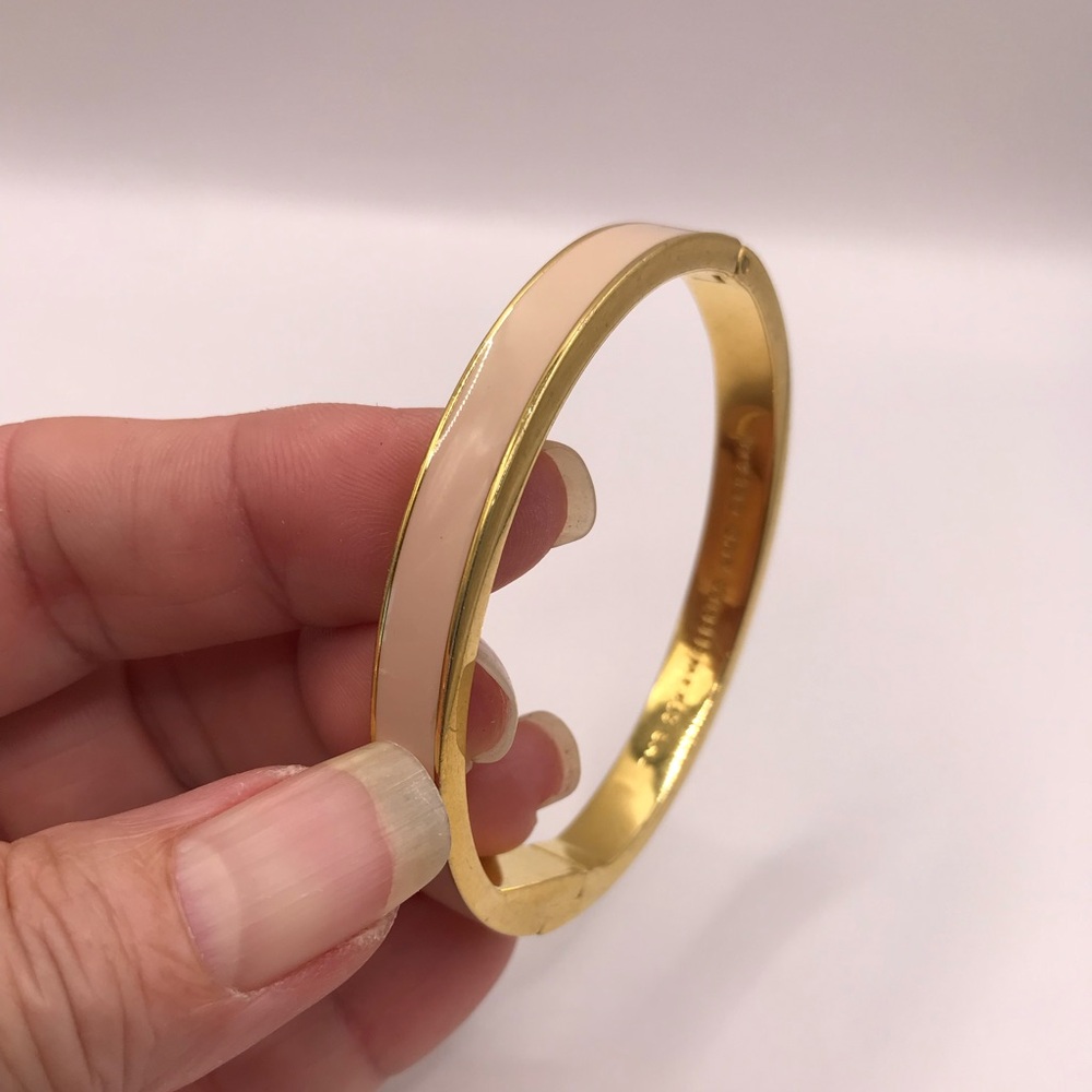 Kate Spade “Strawberries & Cream” Gold-Tone and Pink Hinged Bangle Bracelet - Picture 8 of 8
